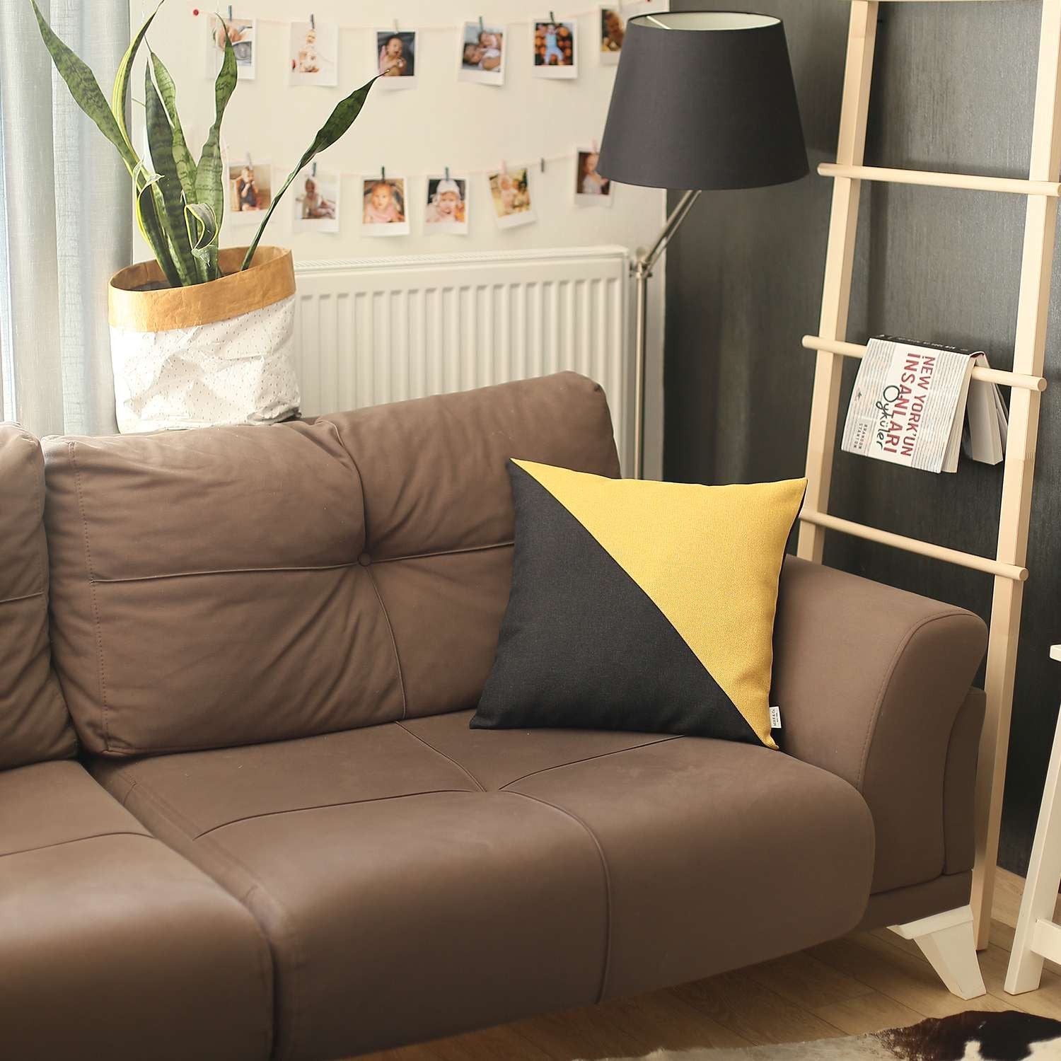 Yellow and Black Diagonal Decorative Throw Pillow-3