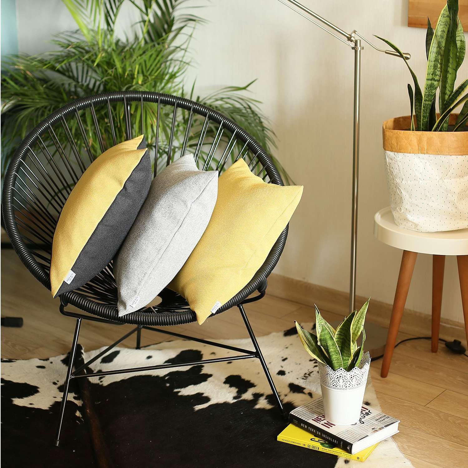 Yellow and Black Diagonal Decorative Throw Pillow-5