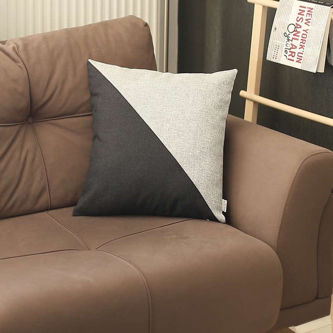 Gray and Black Diagonal Decorative Throw Pillow-0