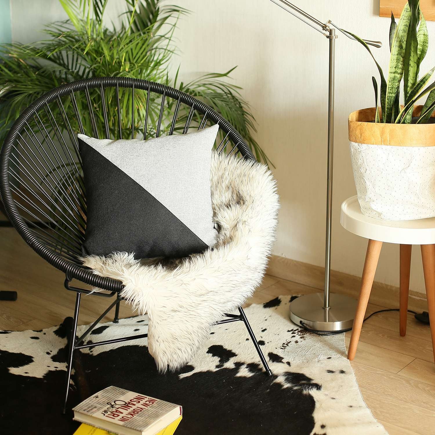 Gray and Black Diagonal Decorative Throw Pillow-1