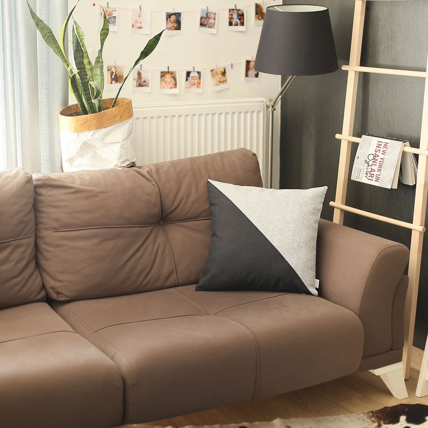 Gray and Black Diagonal Decorative Throw Pillow-2