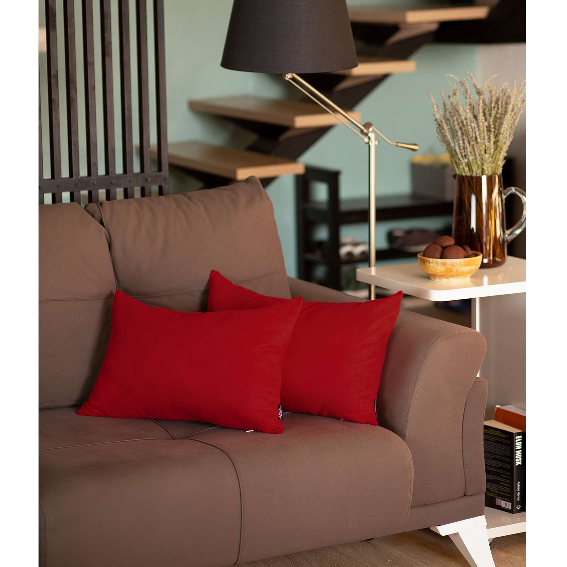 Set of 2 Red Modern Lumbar Throw Pillows-0