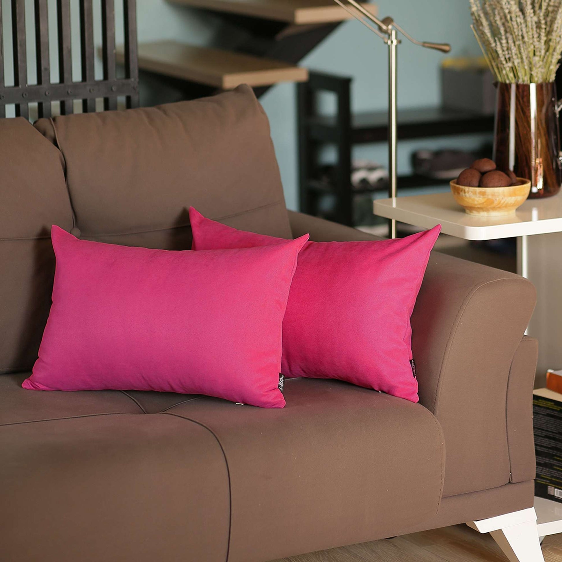 Set of 2 Fuchsia Pink Modern Lumbar Throw Pillows-0