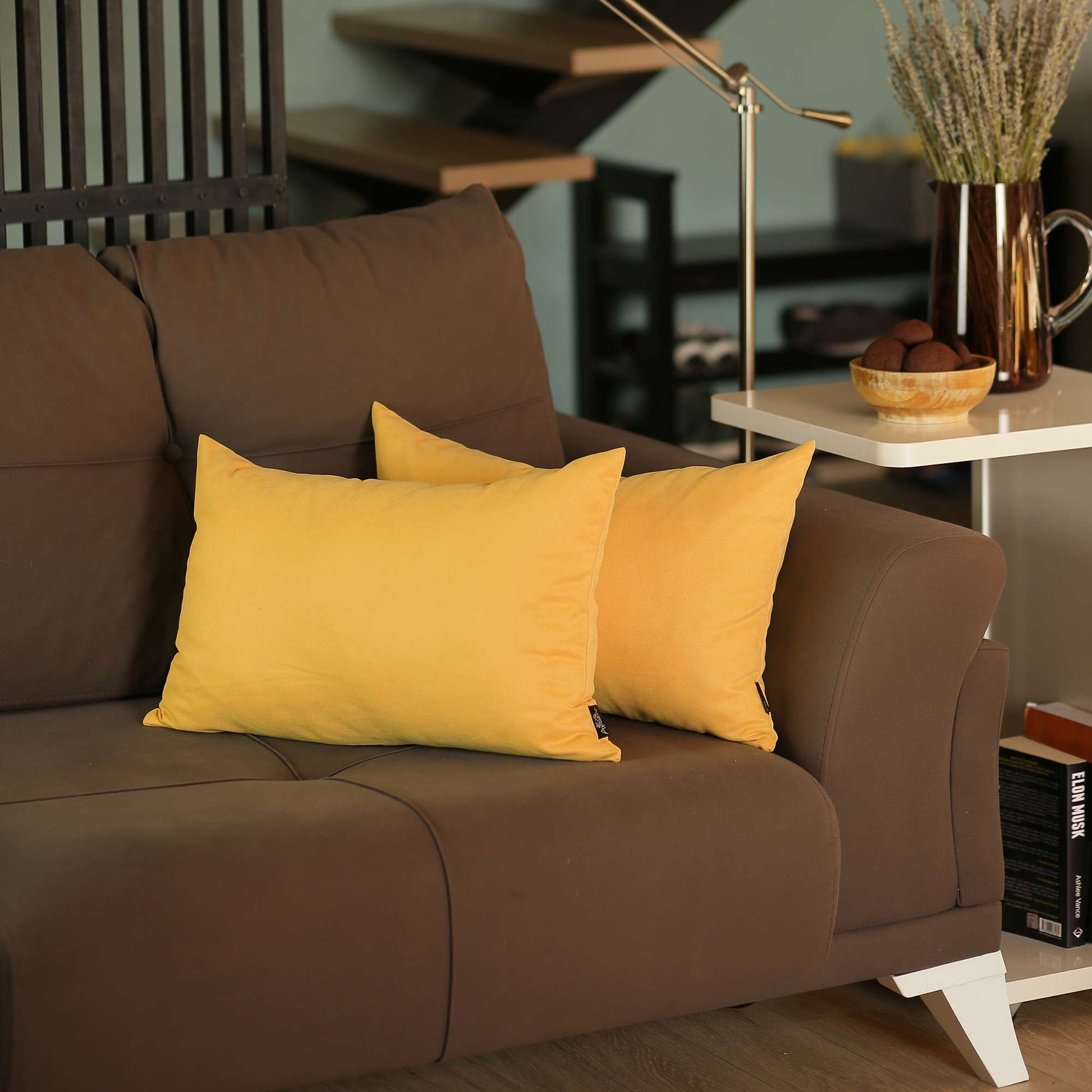 Set of 2 Yellow Modern Lumbar Throw Pillows-5