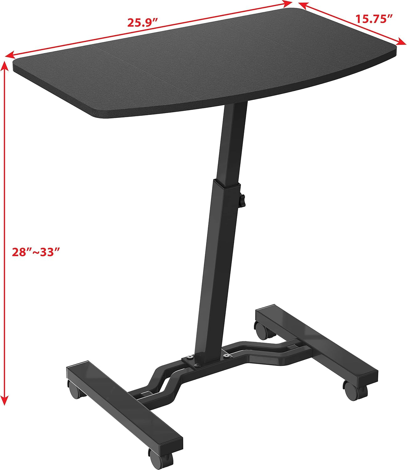 Height Adjustable Mobile Laptop Stand Desk Rolling Cart, Height Adjustable from 28'' to 33'', Black-2