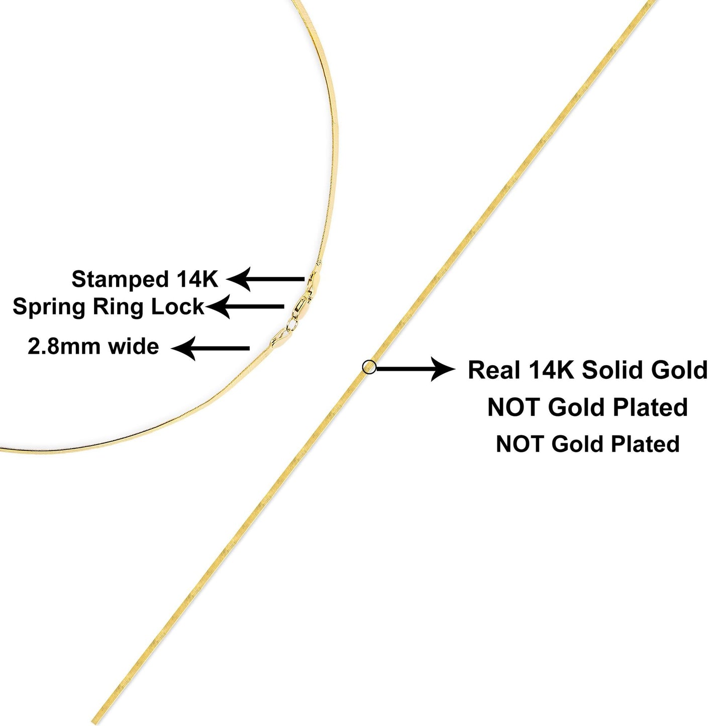 Unisex Solid 14K Gold 2.8mm Imperial Herringbone Chain Necklace-3