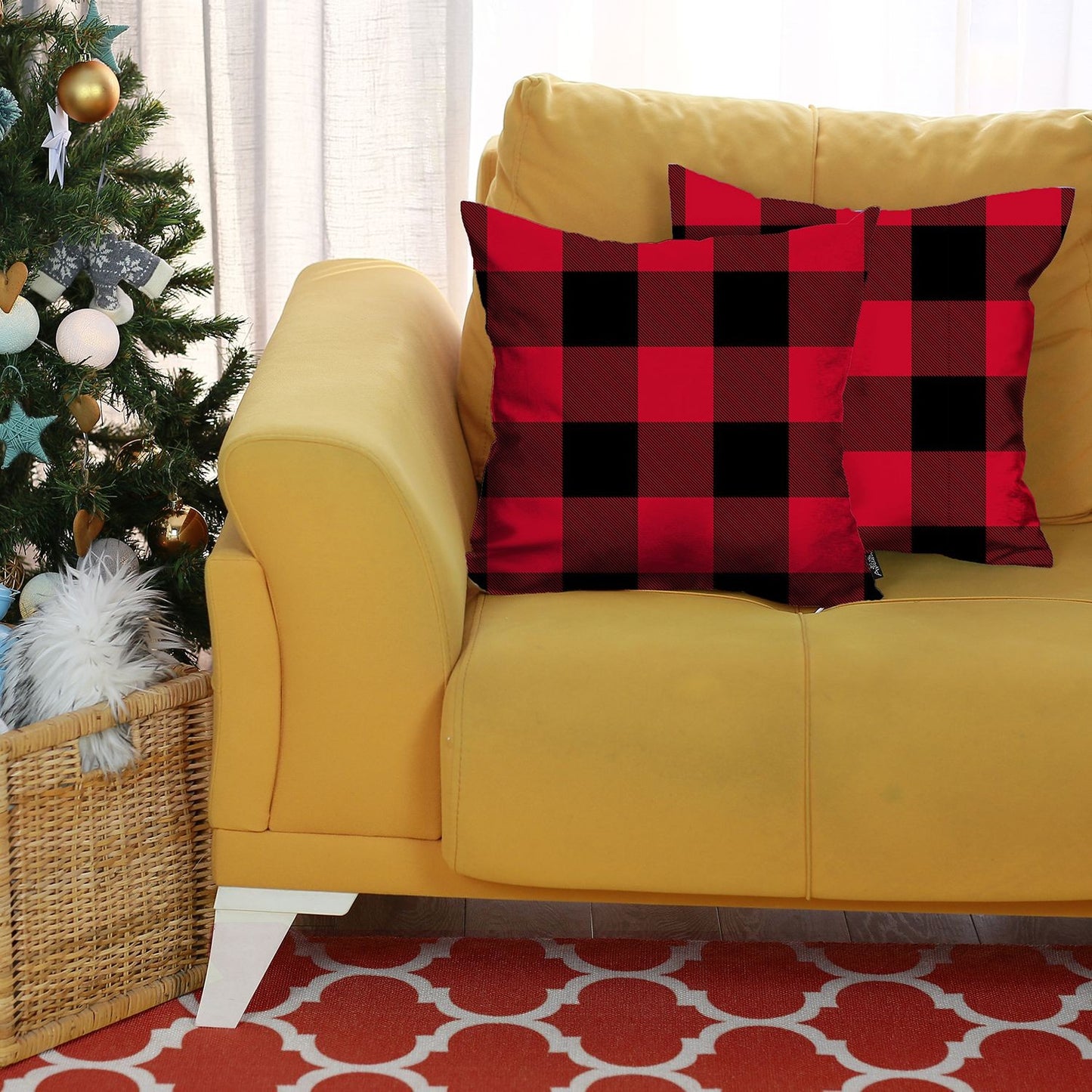 Set of 2 Red and Black Buffalo Plaid Throw Pillows-1
