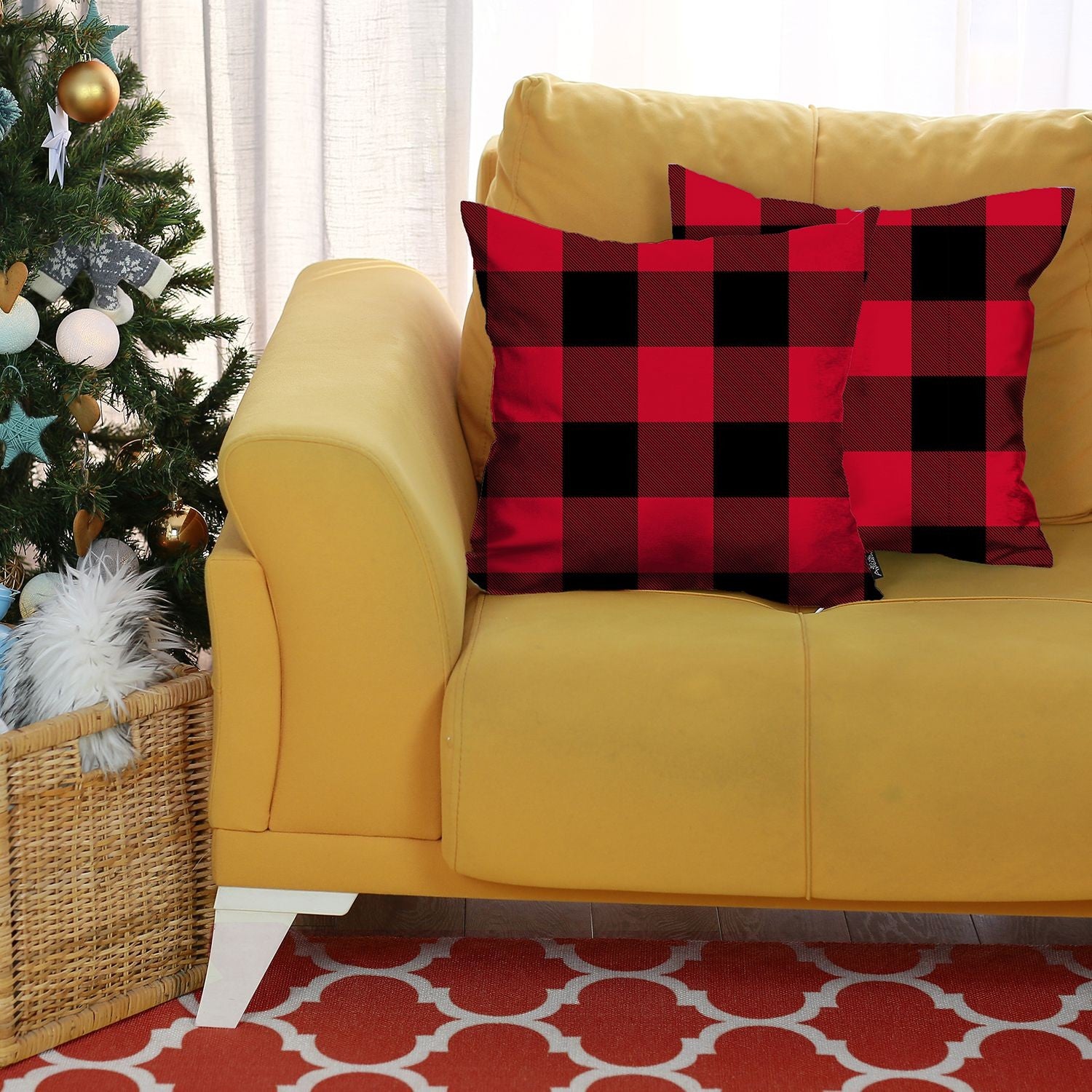 Set of 2 Red and Black Buffalo Plaid Throw Pillows-1