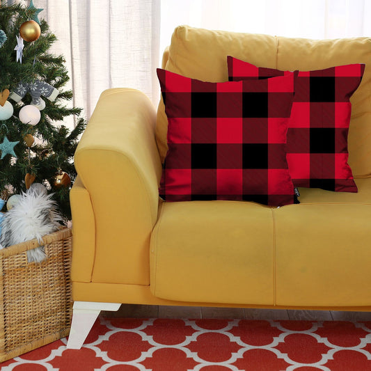 Set of 2 Red and Black Buffalo Plaid Throw Pillows-1