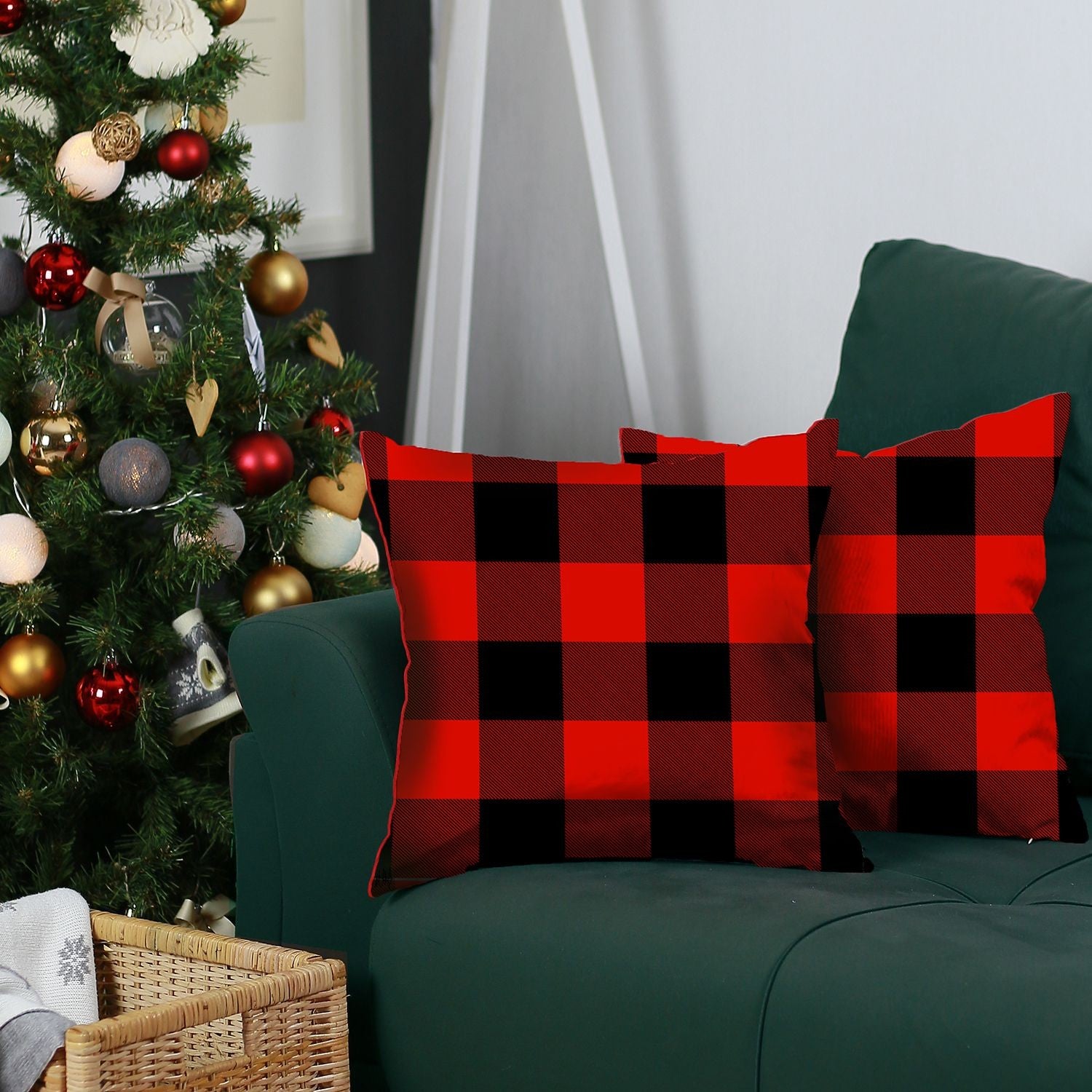 Set of 2 Red and Black Buffalo Plaid Throw Pillows-2