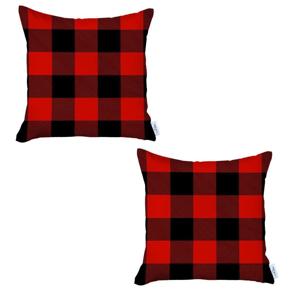 Set of 2 Red and Black Buffalo Plaid Throw Pillows-0
