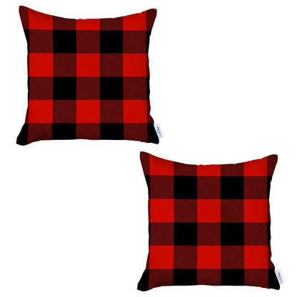 Set of 2 Red and Black Buffalo Plaid Throw Pillows-0