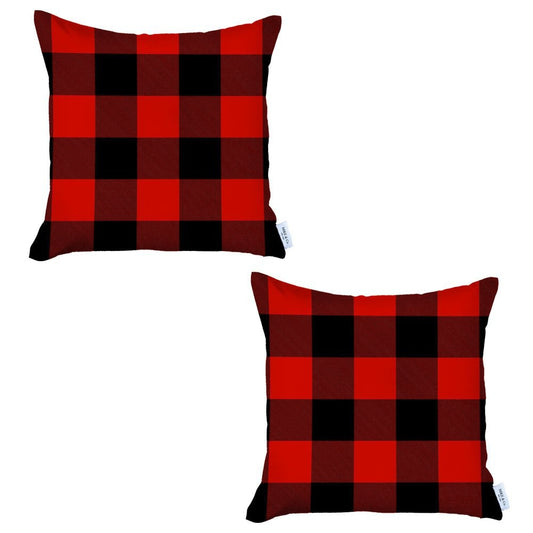 Set of 2 Red and Black Buffalo Plaid Throw Pillows-0