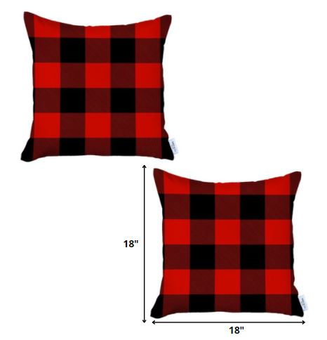 Set of 2 Red and Black Buffalo Plaid Throw Pillows-3