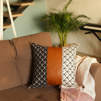 Set of 2 Brown Patterned and Solid Throw Pillows-1