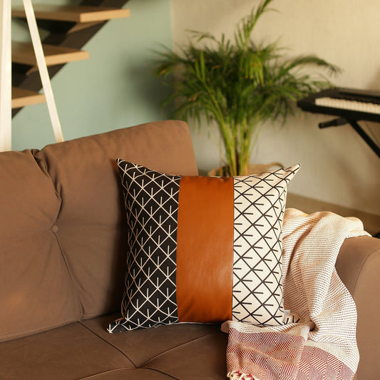 Set of 2 Brown Patterned and Solid Throw Pillows-1