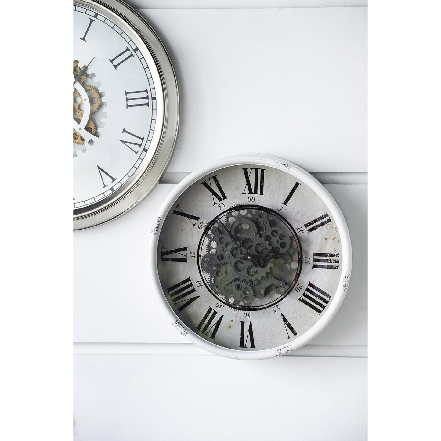 Rustic White Industrial Gear Vintage Wall Clock-2
