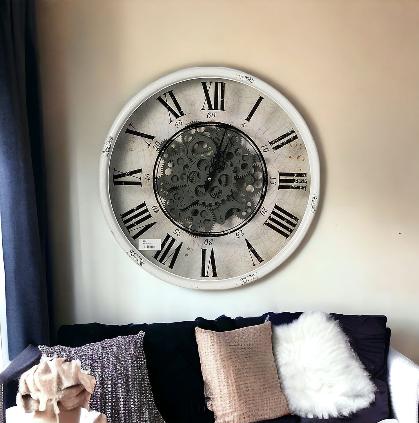 Rustic White Industrial Gear Vintage Wall Clock-5