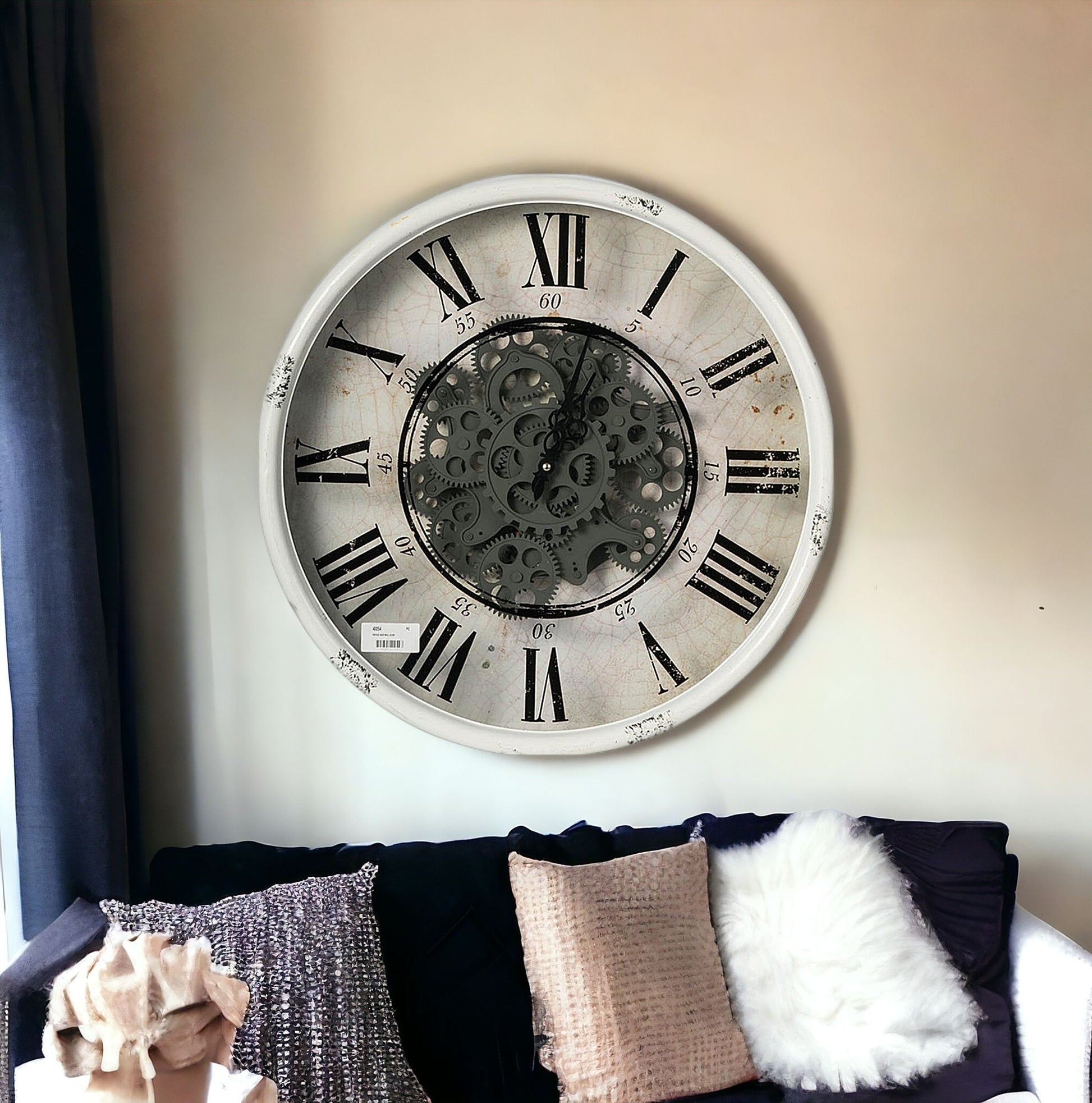 Rustic White Industrial Gear Vintage Wall Clock-5