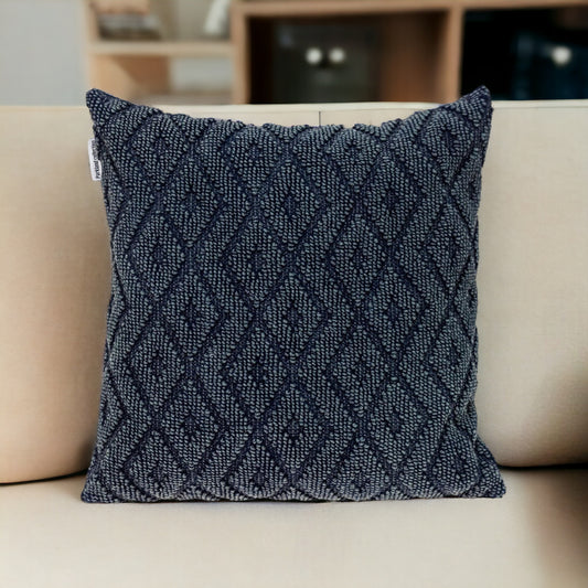 Jacquard Diamond Pattern Decorative Navy Throw Pillow-1