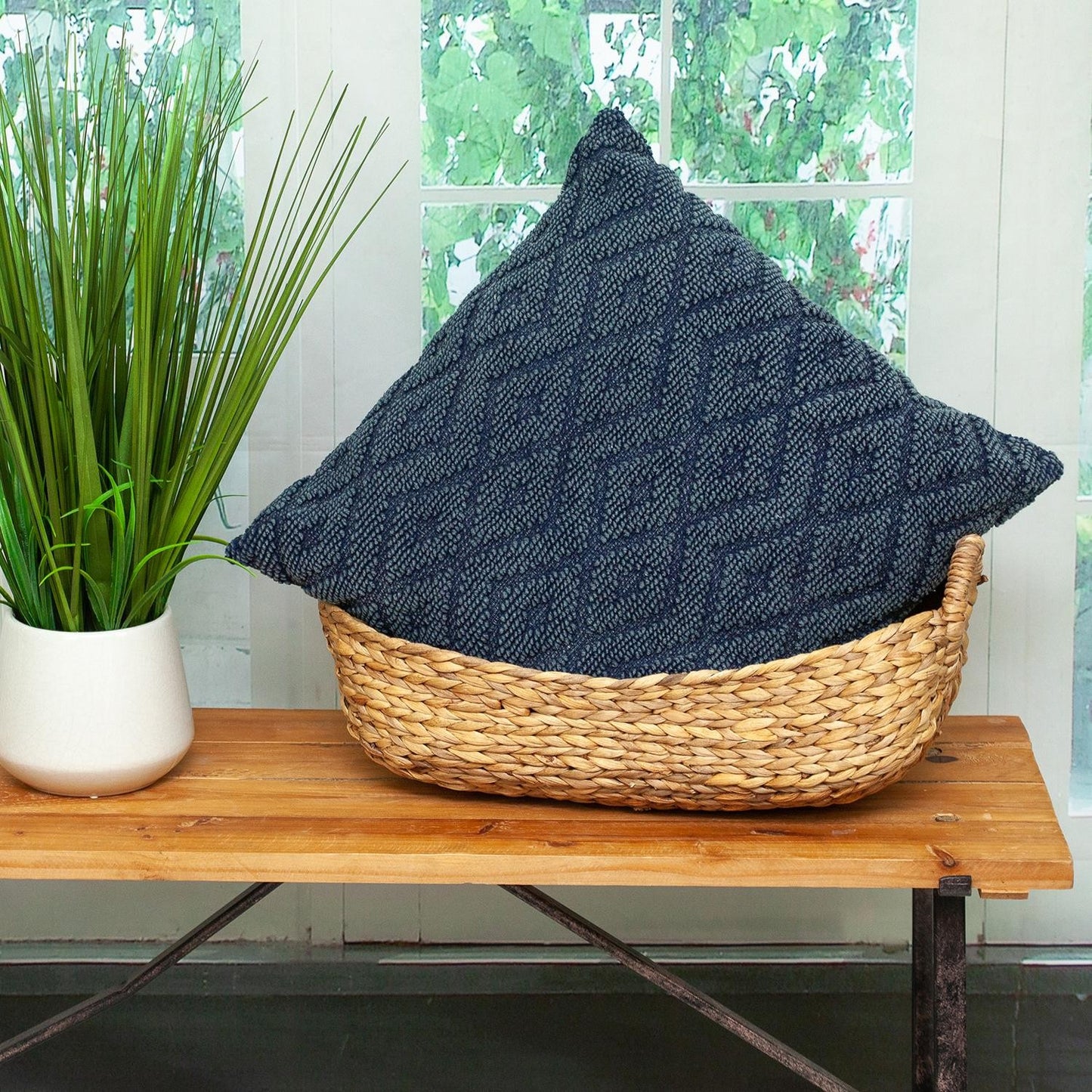 Jacquard Diamond Pattern Decorative Navy Throw Pillow-6