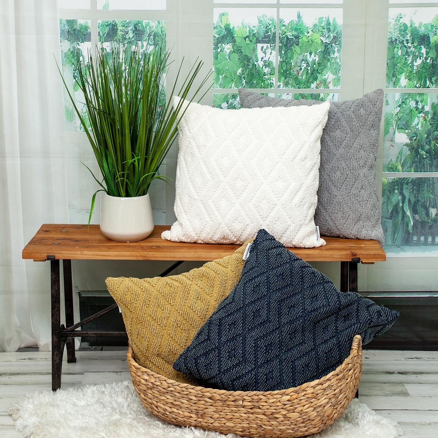 Jacquard Diamond Pattern Decorative Navy Throw Pillow-7
