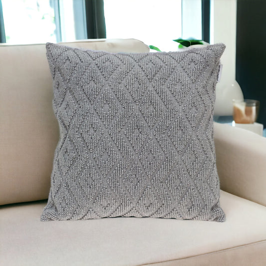 Jacquard Diamond Pattern Decorative Gray Throw Pillow-1