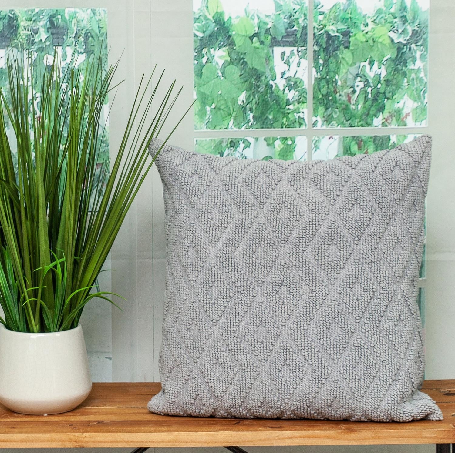 Jacquard Diamond Pattern Decorative Gray Throw Pillow-6