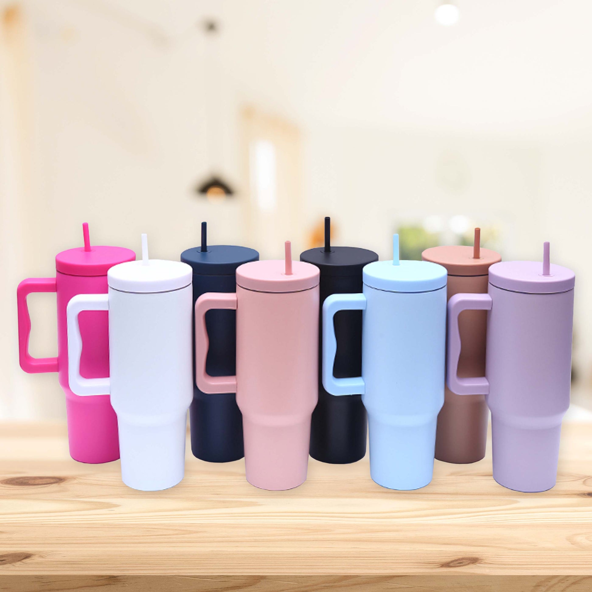 40 oz. Stainless Steel Modern Tumbler with Handle & Straw - Lavender-4