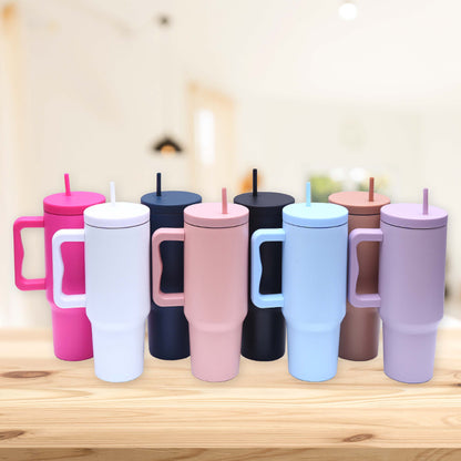 40 oz. Stainless Steel Modern Tumbler with Handle & Straw - Lavender-4