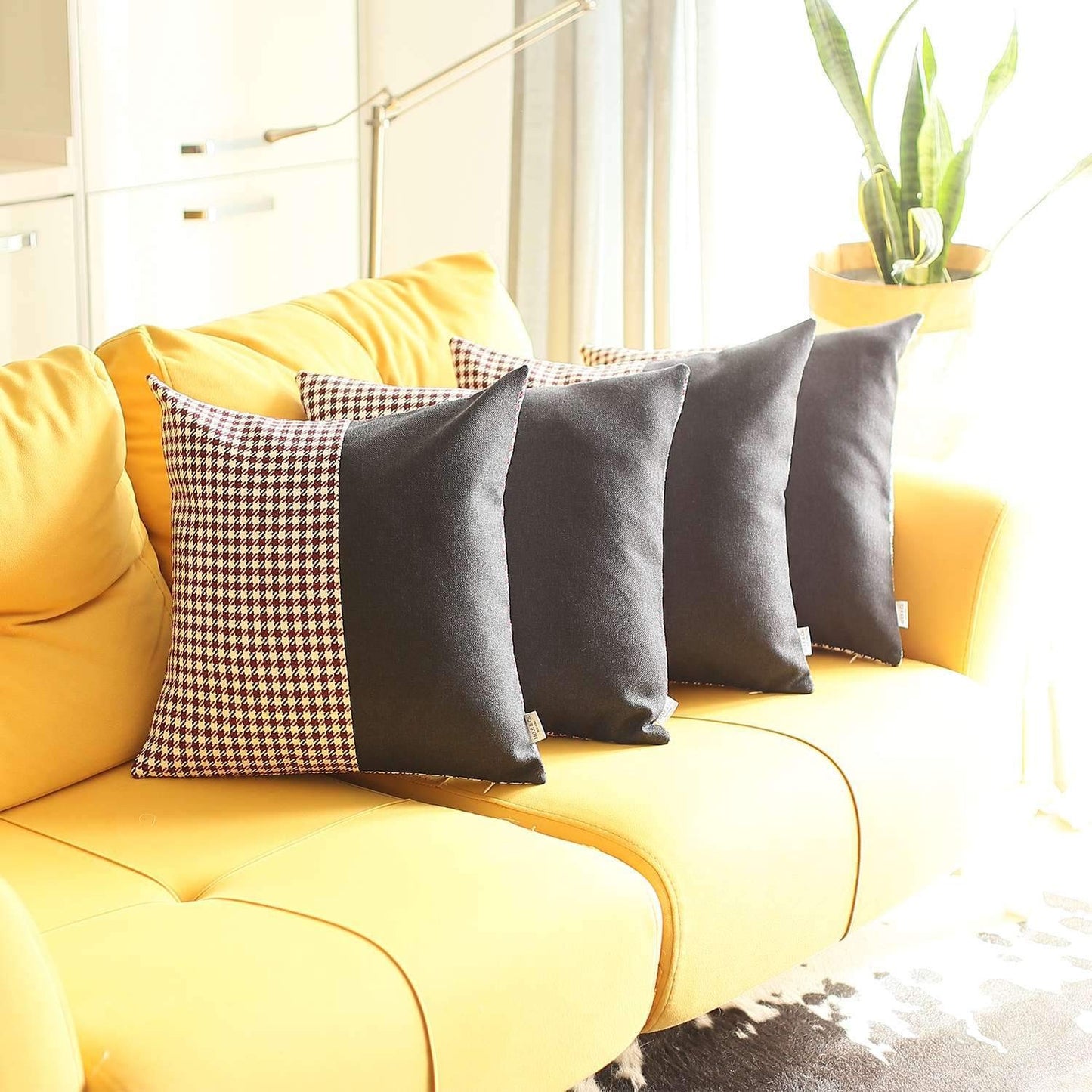 Set of Four 18" Black And Red Houndstooth Throw Pillows-6