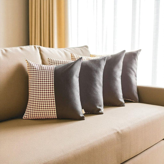 Set of Four 18" Black And Red Houndstooth Throw Pillows-0