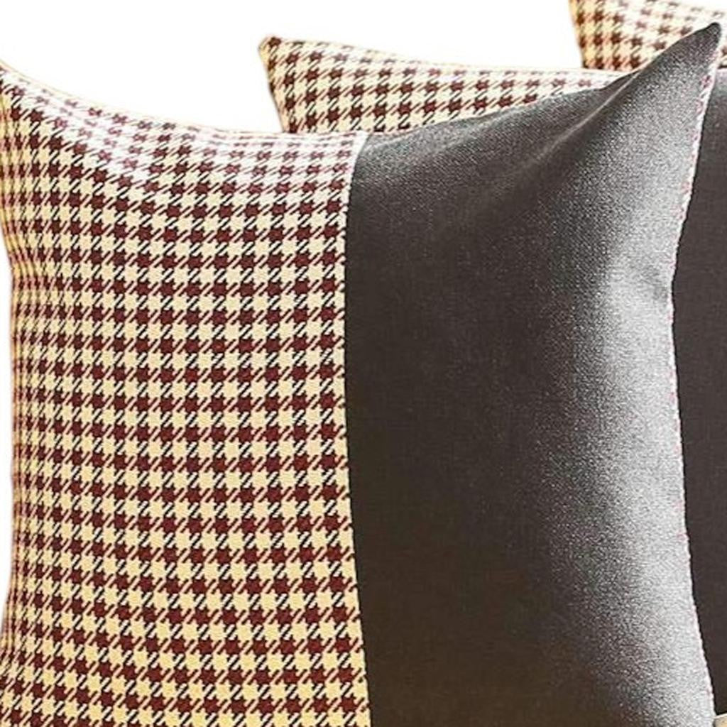 Set of Four 18" Black And Red Houndstooth Throw Pillows-4