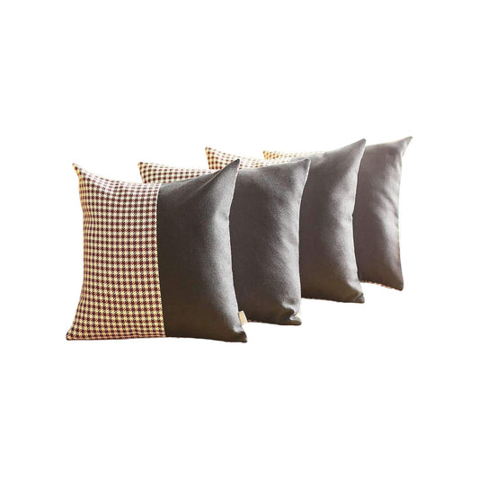 Set of Four 18" Black And Red Houndstooth Throw Pillows-1