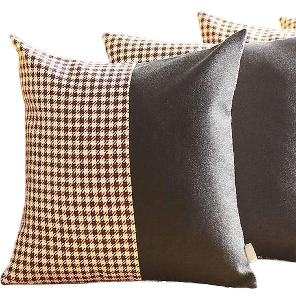 Set of Four 18" Black And Red Houndstooth Throw Pillows-3