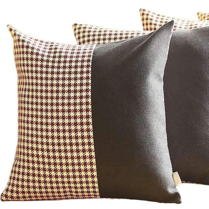 Set of Four 18" Black And Red Houndstooth Throw Pillows-3