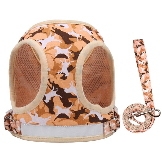 Reflective Adventure Pet Harness With Printed Leash-0