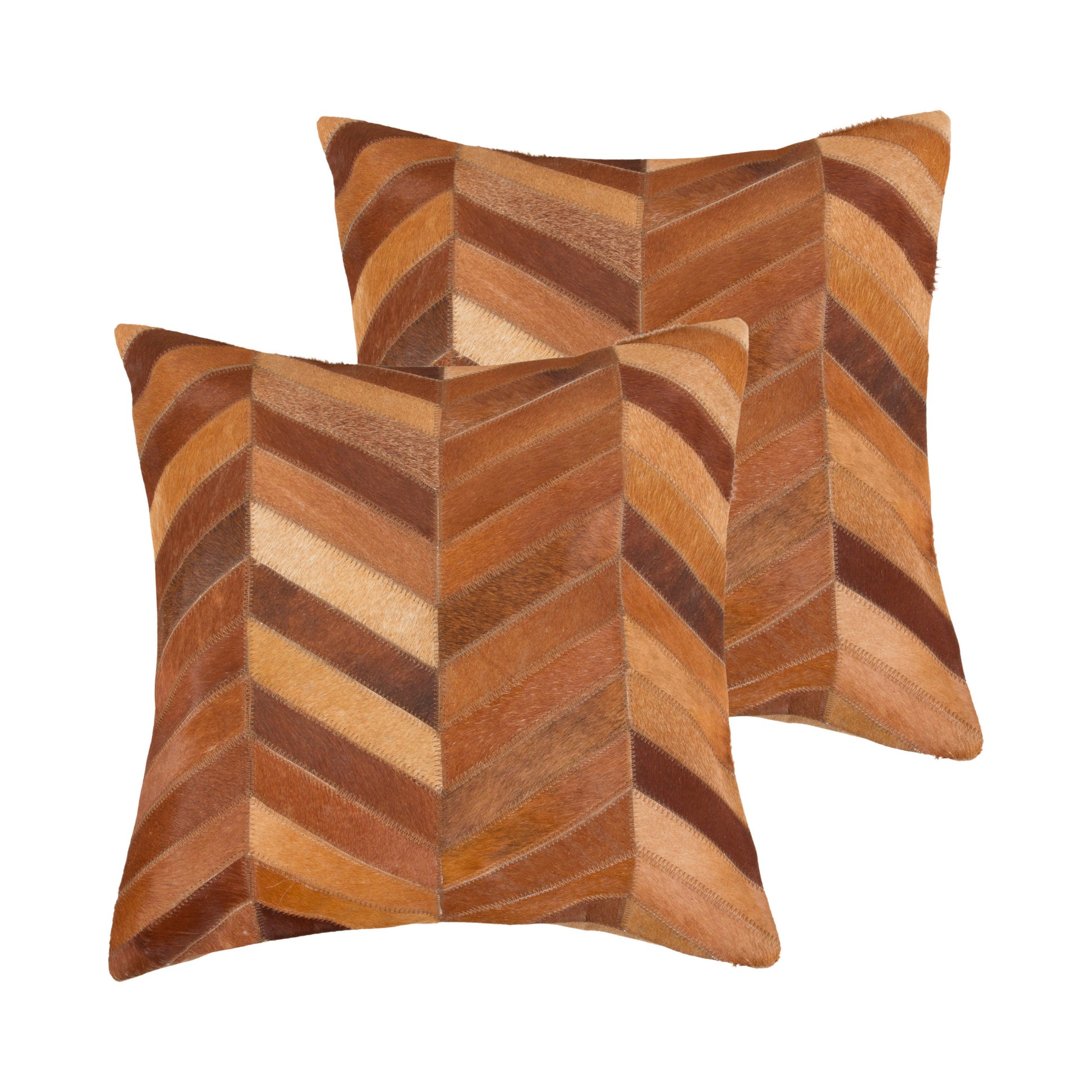 Set of Two 18" Tan Chevron Cowhide Throw Pillows-3