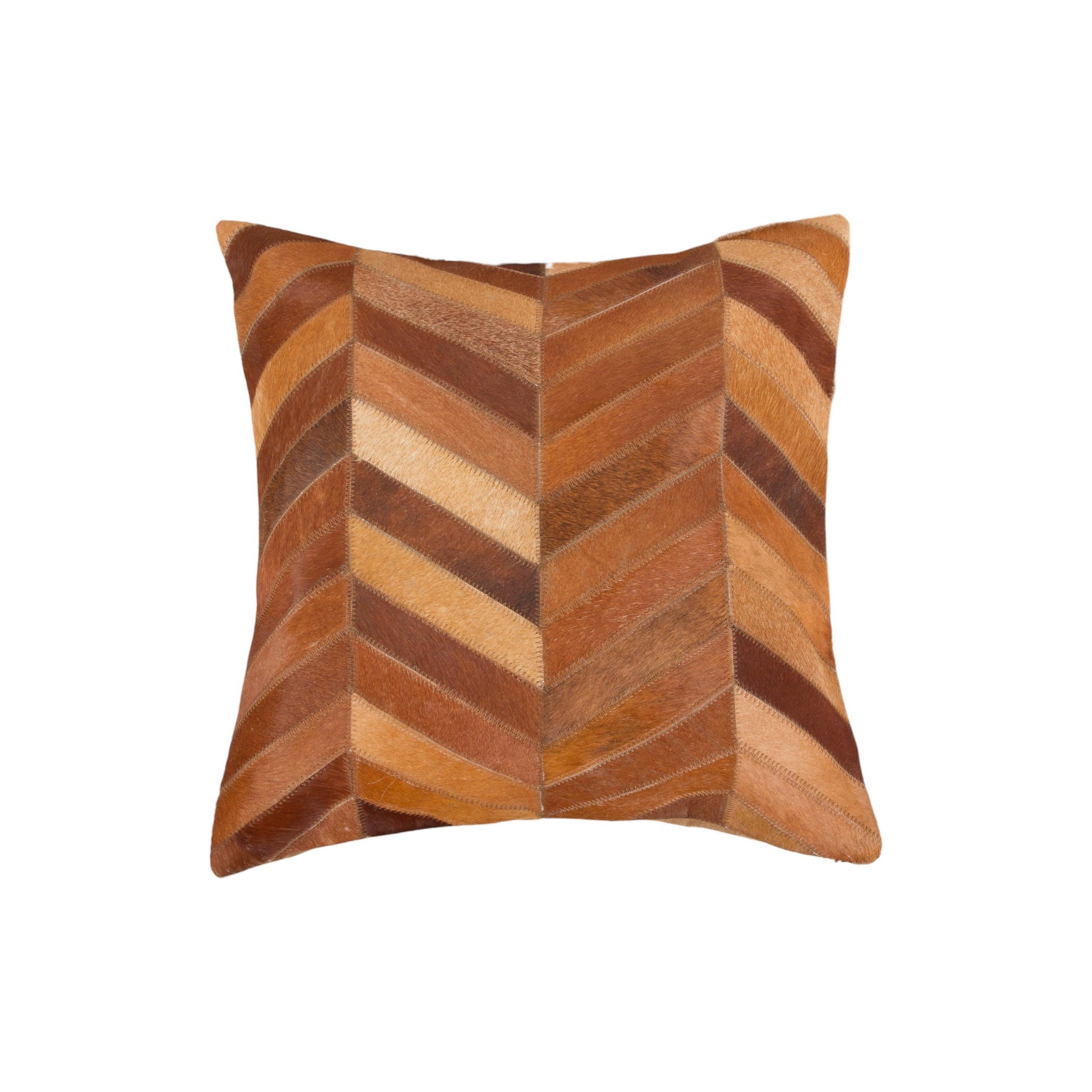 Set of Two 18" Tan Chevron Cowhide Throw Pillows-5