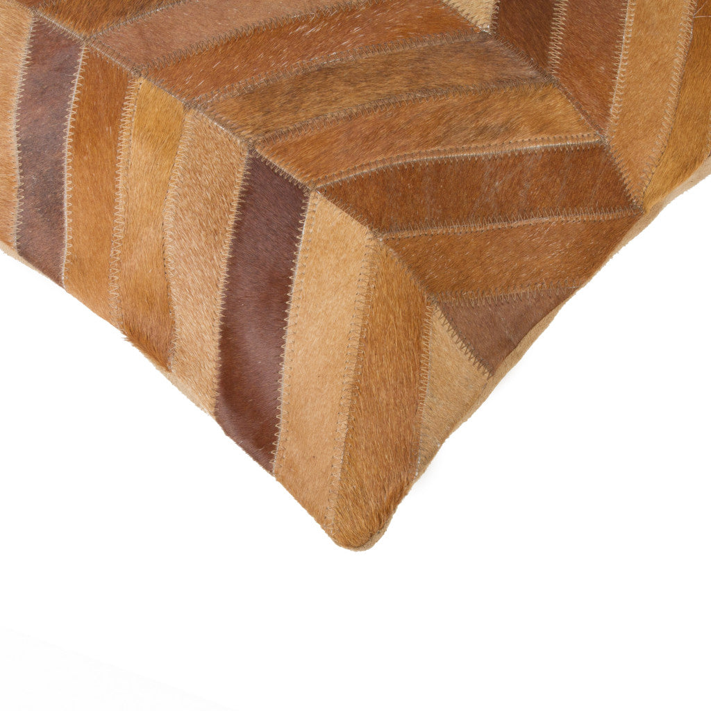 Set of Two 18" Tan Chevron Cowhide Throw Pillows-4