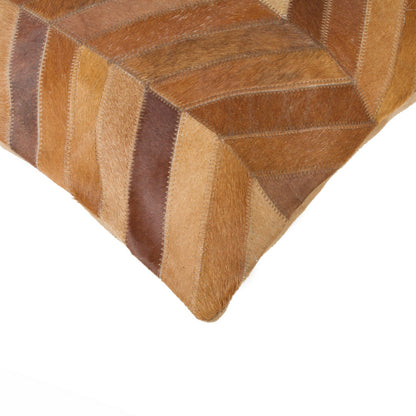 Set of Two 18" Tan Chevron Cowhide Throw Pillows-4