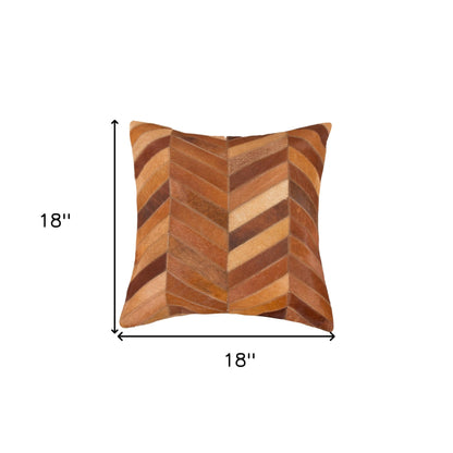 Set of Two 18" Tan Chevron Cowhide Throw Pillows-6