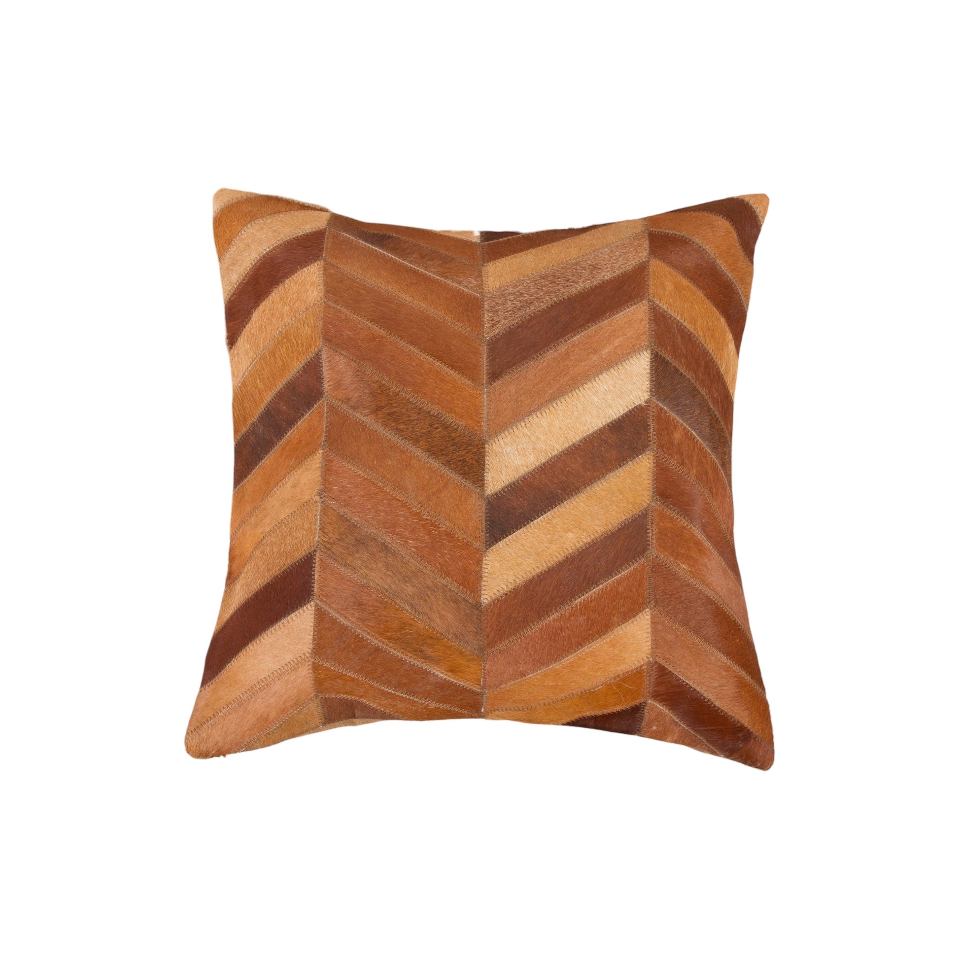 Set of Two 18" Tan Chevron Cowhide Throw Pillows-2