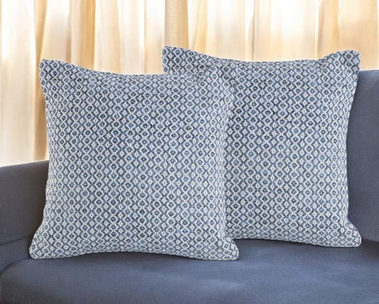 Set of Two Blue Chevron Cotton Throw Pillows-0