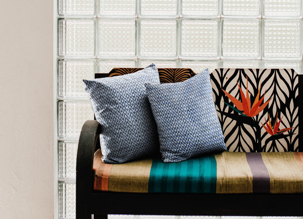 Set of Two Blue Chevron Cotton Throw Pillows-8