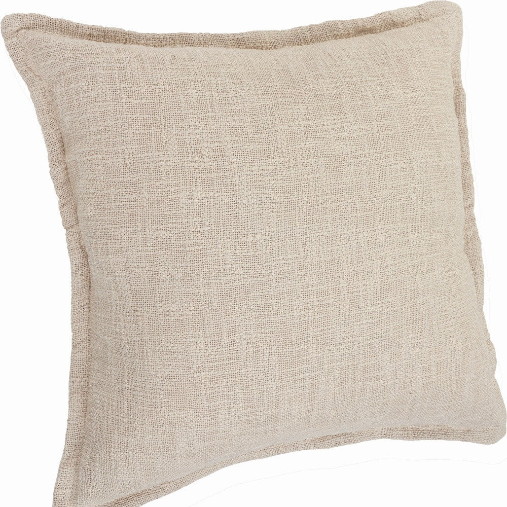 Set of Two 20" Beige Cotton Throw Pillows-3