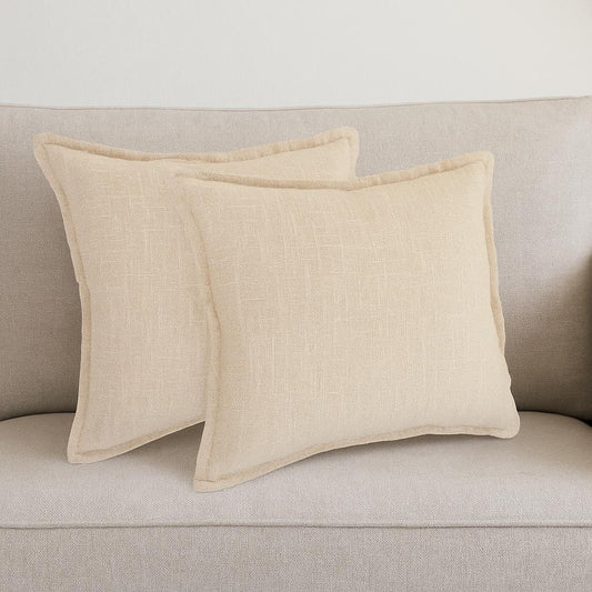 Set of Two 20" Beige Cotton Throw Pillows-0