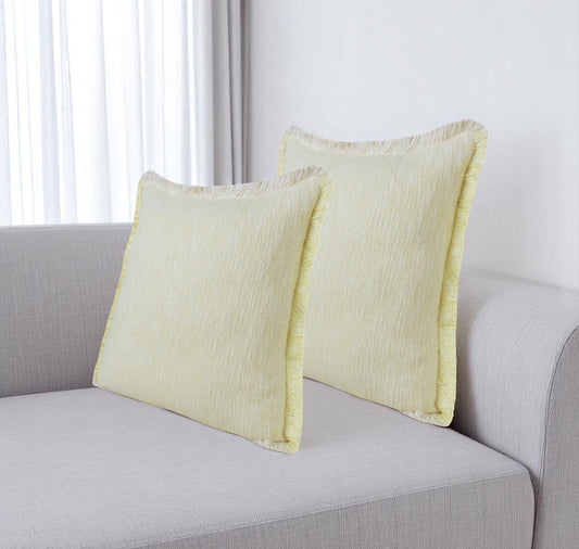 Set of Two 20" Lemon Cotton Throw Pillows with Fringe-0