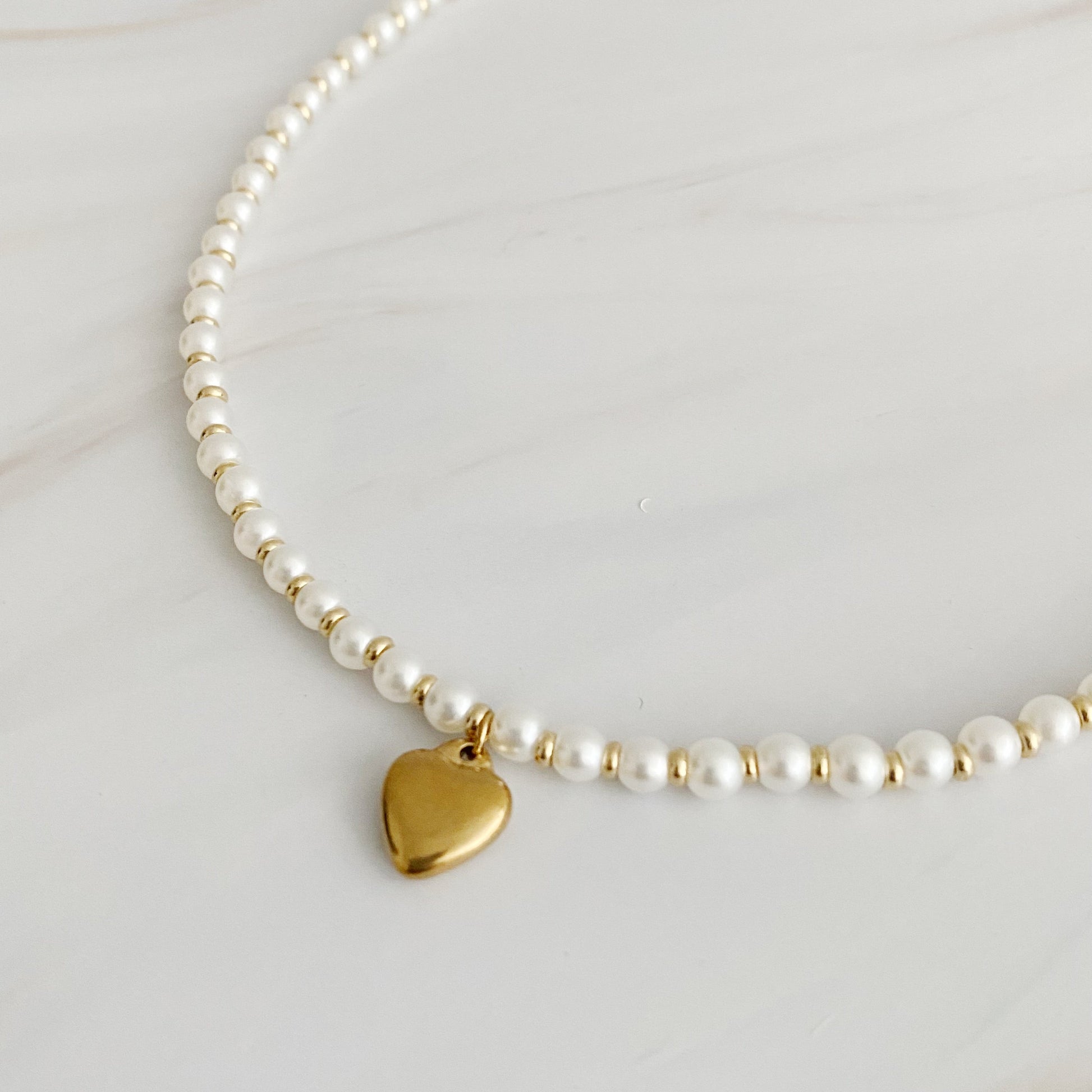 Pearl And Gold Bauble Heart Necklace-2