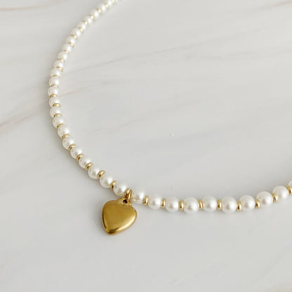 Pearl And Gold Bauble Heart Necklace-2